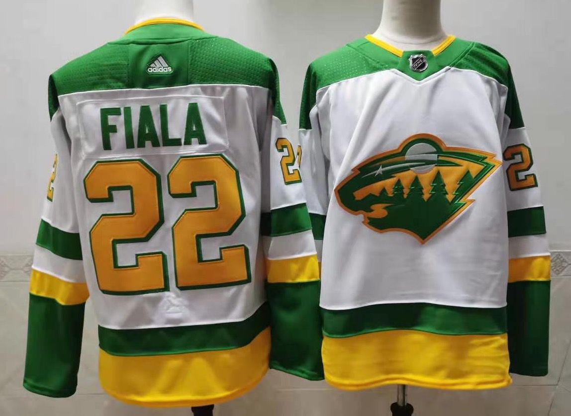 Men Minnesota Wild 22 Fiala White Throwback Authentic Stitched 2020 Adidias NHL Jersey